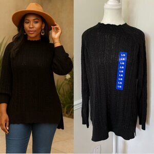 NWT bleu:gray Cable Knit Lightweight Black Sweater L